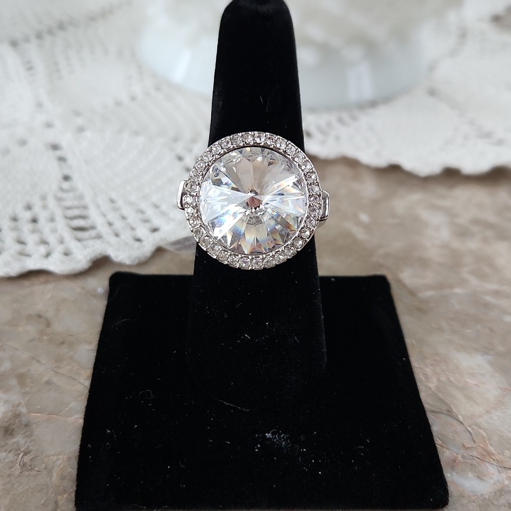 Lia Sophia Elegant Silver Crystal Ring, size 8, New
